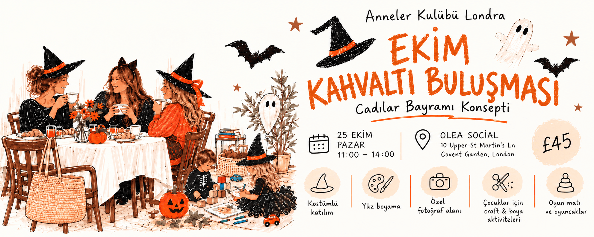 Poster for the Halloween breakfast gathering at Olea Social on 25 October
