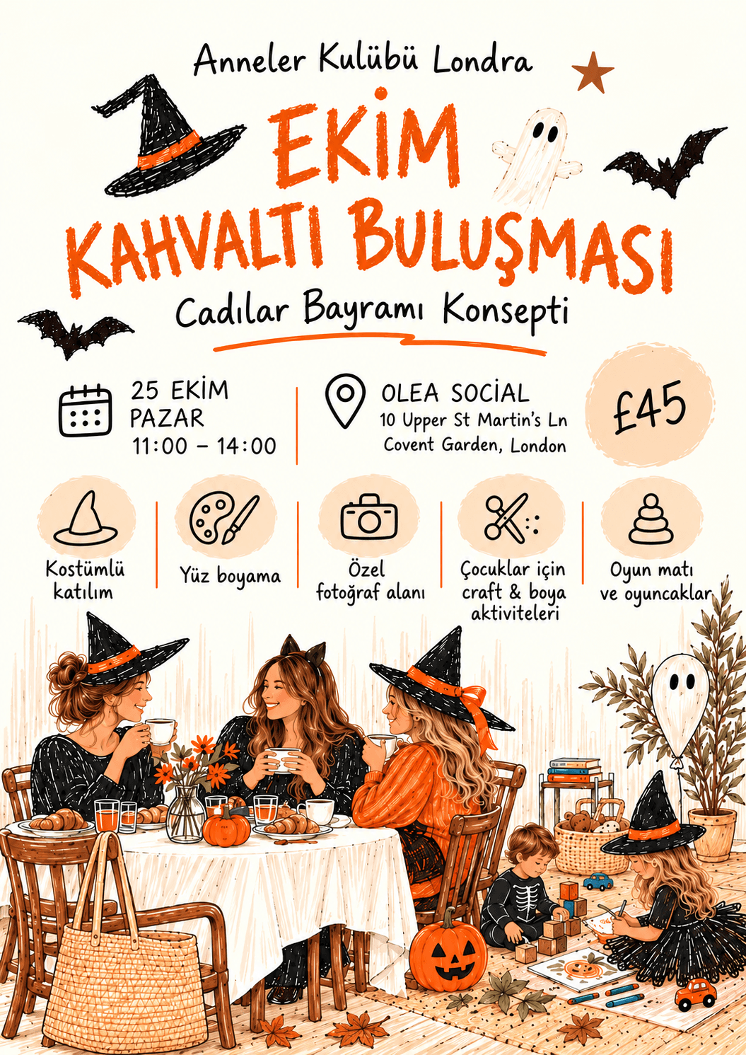 Poster for the Halloween breakfast gathering at Olea Social on 25 October